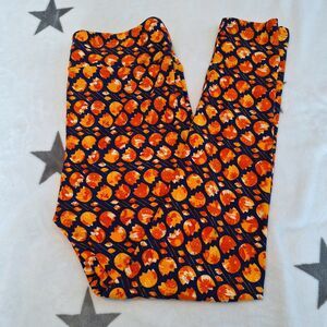Blue With Orange‎ Flowers LulaRoe Leggings Tall & Curvy Yoga Workout Spring
